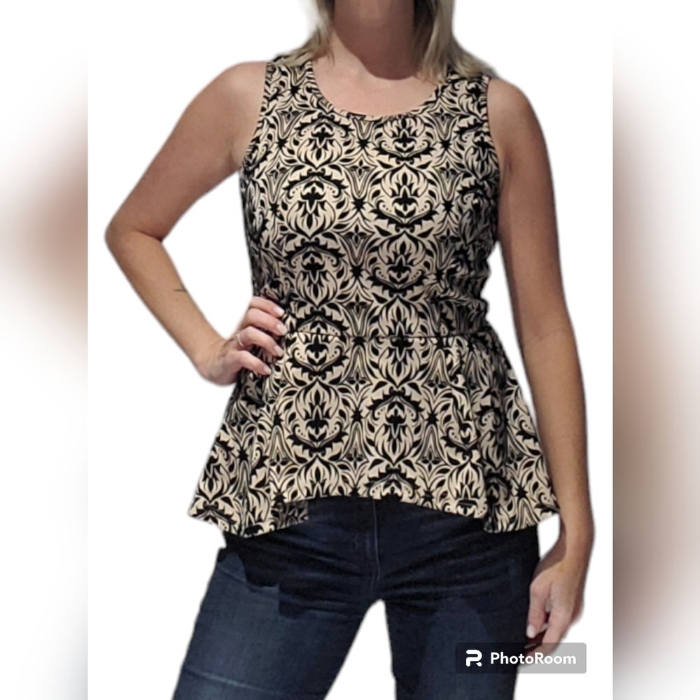 Seduction peplum cream & black brocade tank top size  small